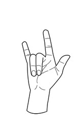 Outline drawing of hand love sign,Horns hand,