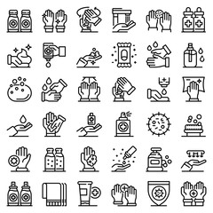 Antiseptic icons set. Outline set of antiseptic vector icons for web design isolated on white background