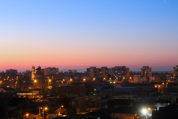 Blue hour over city - City of Ploiesti , Romania in the dusk