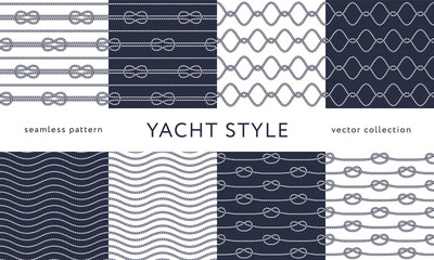 Nautical rope seamless patterns. Yacht style design.