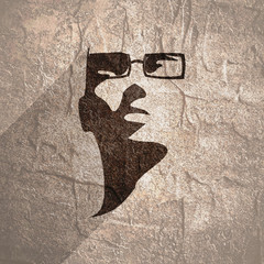 Portrait of beautiful woman in glasses. Front view. Web icon with long shadow