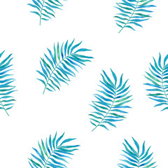 Seamless pattern with tropical leaves, watercolor 