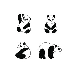 Cartoon panda bear sketch line icon. Сute animals set of icons. Childish print for nursery, kids apparel, poster, postcard, pattern.
