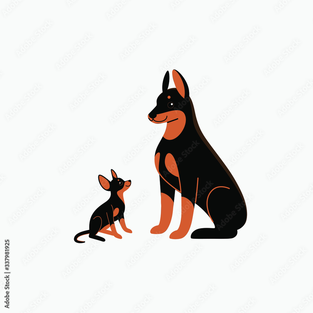 Wall mural good animal characters - toy terrier and doberman. cute character for children. vector illustration 