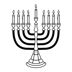 Illustration of Hanukkah candle in engraving style isolated on white background. Design element for poster, card, banner, sign, emblem. Vector image