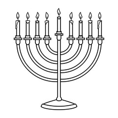 Illustration of Hanukkah candle in engraving style isolated on white background. Design element for poster, card, banner, sign, emblem. Vector image