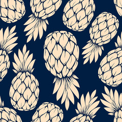 Seamless pattern with pineapples. Design element for poster, card, banner, flyer, clothes decoration. Vector illustration