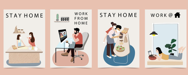 people who freelancers is cooking and working on laptop and computer at home.Woman and man at home in quarantine