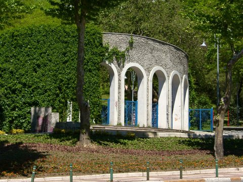 Building surrounded in leaves in Macka Park in Istanbul