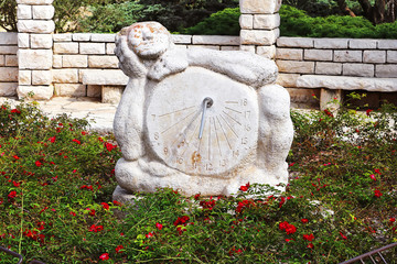 Sundial sculpture in the Rose garden, Park Ramat Hanadiv, Israel. The park is a family vault of Baron Edmond de Rothschild (1845-1934) and Baroness Adelaide de Rothschild (1853-1935)