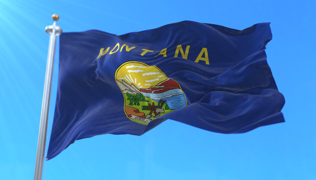 Flag of american state of Montana, region of the United States, waving at wind