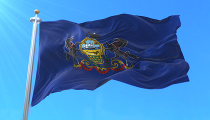 Flag of american state of Pennsylvania, region of the United States, waving at wind