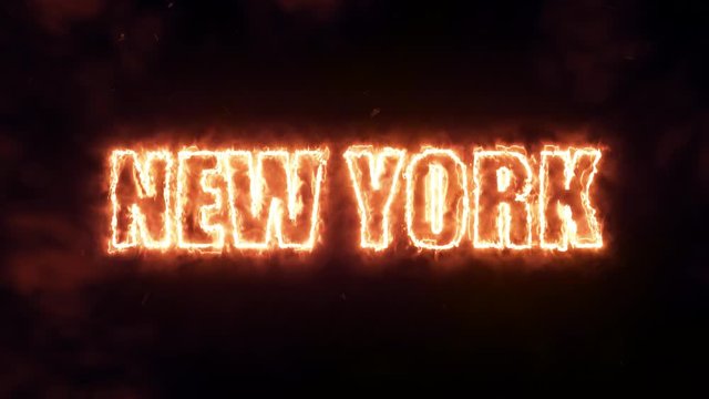 New York text message in hot fire animation with steam, dust and sparks