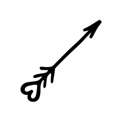 Obraz premium Black vector icon straight arrow with a heart on the end. Hand-drawn vector illustration of a pointer. Cupids love arrow