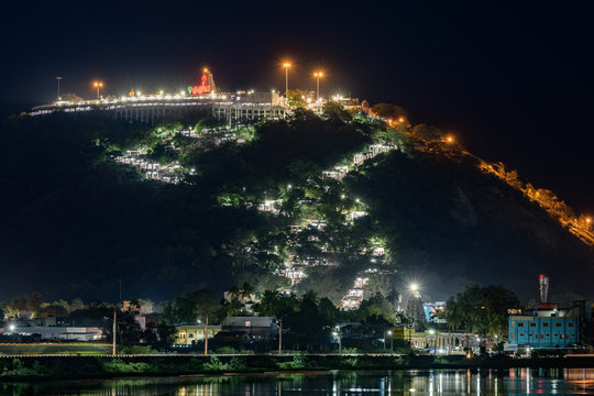 Beautifully illuminated night view of Arulmigu Dhandayuthapani Swamy Temple also known as Palani Murugan Kovil is a famous temple in South India.