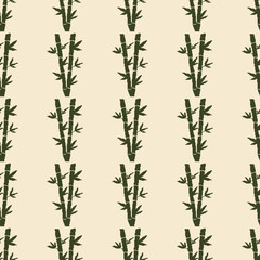 Pixel bamboo. Seamless pattern with stems and leaves of bamboo. Pixel art 8 bit vector