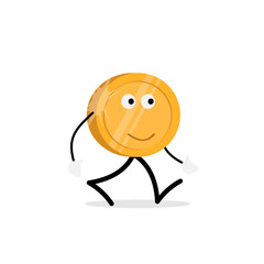 Coin character. Gold coin. Vector illustration