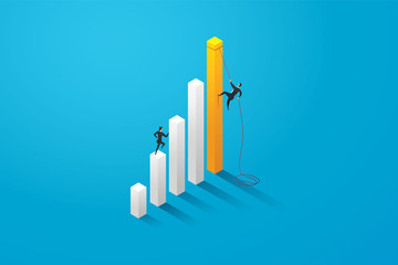 Two business people racing go to goal growth and success. illustration Vector