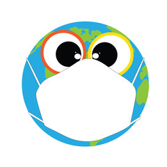 Vector silhouette of globe with medical mask on white background. Symbol of healthy and sick. Danger of coronavirus.