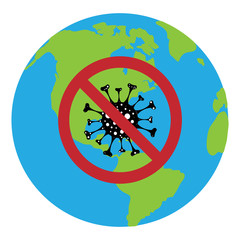 Vector silhouette of globe spreading by bacteria. Symbol of healthy and sick. Danger of coronavirus.