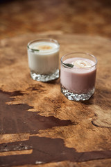 Yogurt on a wooden background. Summer food.