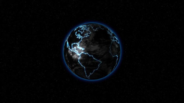 Earth with luminous continents in space