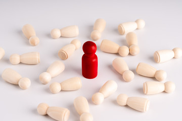 Business & HR global wood puzzle concept for leadership and team with peg doll