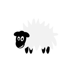 Sheep vector illustration with a black head isolated. Cartoon happy animal on white background.