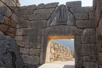 Lions Gate in Mycenae, Greece in sunny day with shadows
