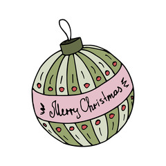 Single hand drawn Christmas ball. Doodle vector illustration for greeting cards, posters, wallpaper, postcards, stickers and seasonal design.