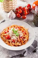 Spaghetti Napoli with parmesan cheese