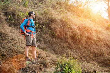 Naklejka premium hiker in the mountains