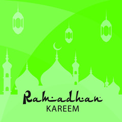 Ramadan Kareem Greeting Card. Social Media post template  with Mosques silhouettes