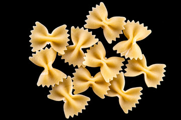 farfalle pasta isolated on black or white background