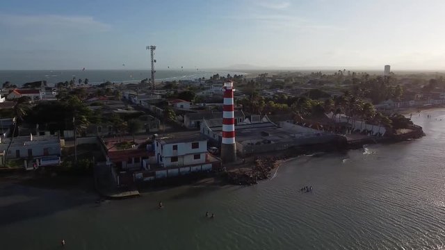 AERIAL Lighthouse And Coastal Village Of Adicora, Venezuela