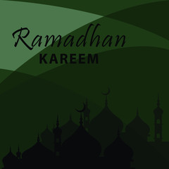 Ramadan Kareem Greeting Card. Social Media post template  with Mosques silhouettes