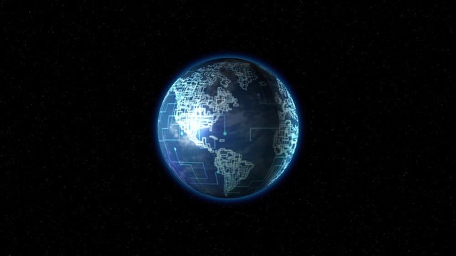 The earth with blue lines rotates