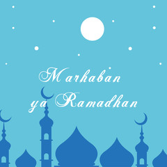 Ramadan Kareem Greeting Card. Social Media post template  with Mosques silhouettes