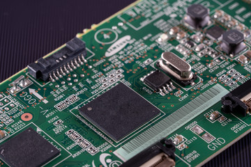 Microcontroller pcb. Close up printed circuit board of an electronic device