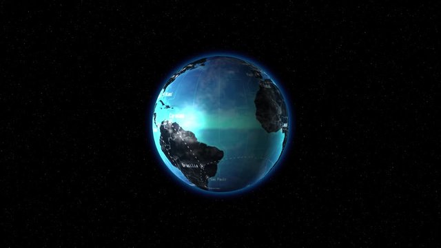The earth with its blue oceans revolves