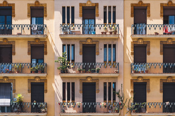 Ornamental balconies of a neoclassical building