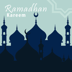 Ramadan Kareem Greeting Card. Social Media post template  with Mosques silhouettes