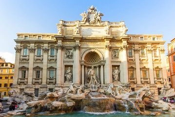 Fototapeta na wymiar The monumental Trevi Fountain in Rome in Lazio, Italy