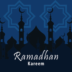 Ramadan Kareem Greeting Card. Social Media post template  with Mosques silhouettes