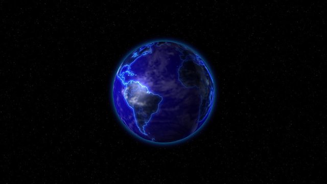 The earth with blue continents rotates