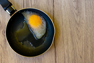 Frozen egg in a pan. The other way to give long age for egg in refrigerator.