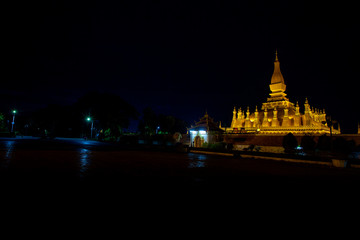 Pha tat Luang  stupa gold large vientiane  laos at night