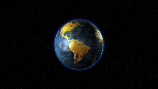 The earth with yellow continents rotates
