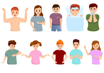 Measles icons set. Cartoon set of measles vector icons for web design