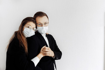  Business workers wear masks to protect and take care of their health. Coronavirus Office workers...